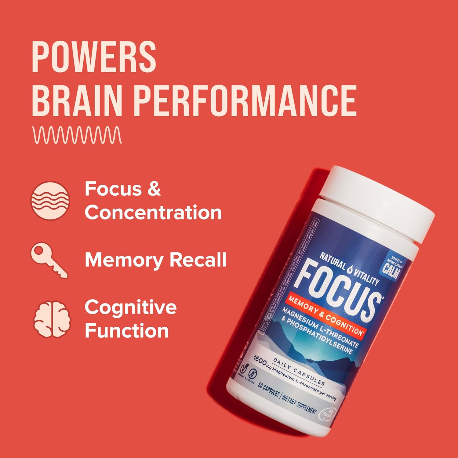 Natural Vitality Focus,Gluten Free, Vegetarian, 60 Capsules