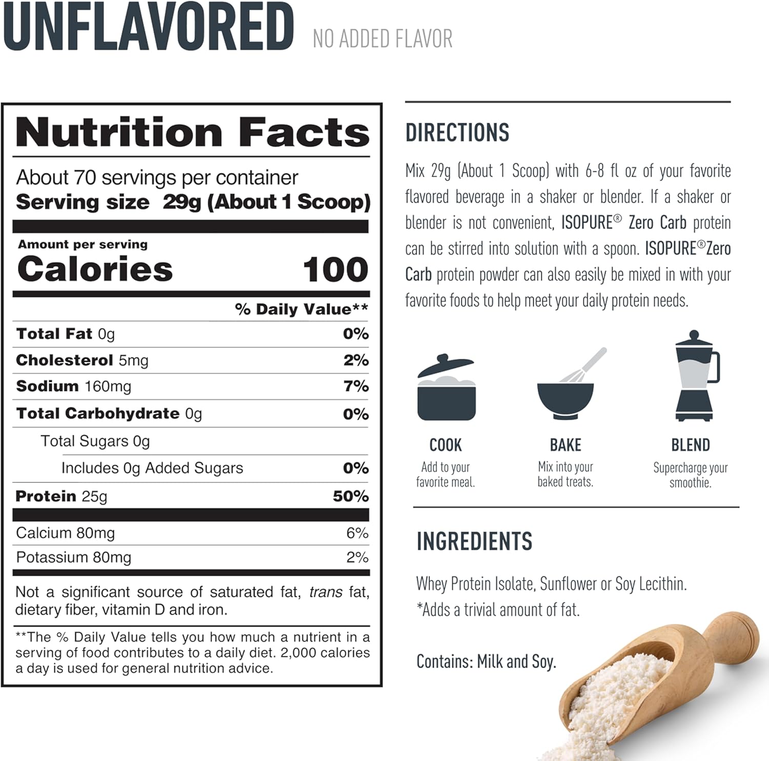 Isopure Zero Carb 100% Pure Whey Isolate Protein Powder Unflavored, 25g Protein Per Serving, 4.5 Lbs, 70 Servings