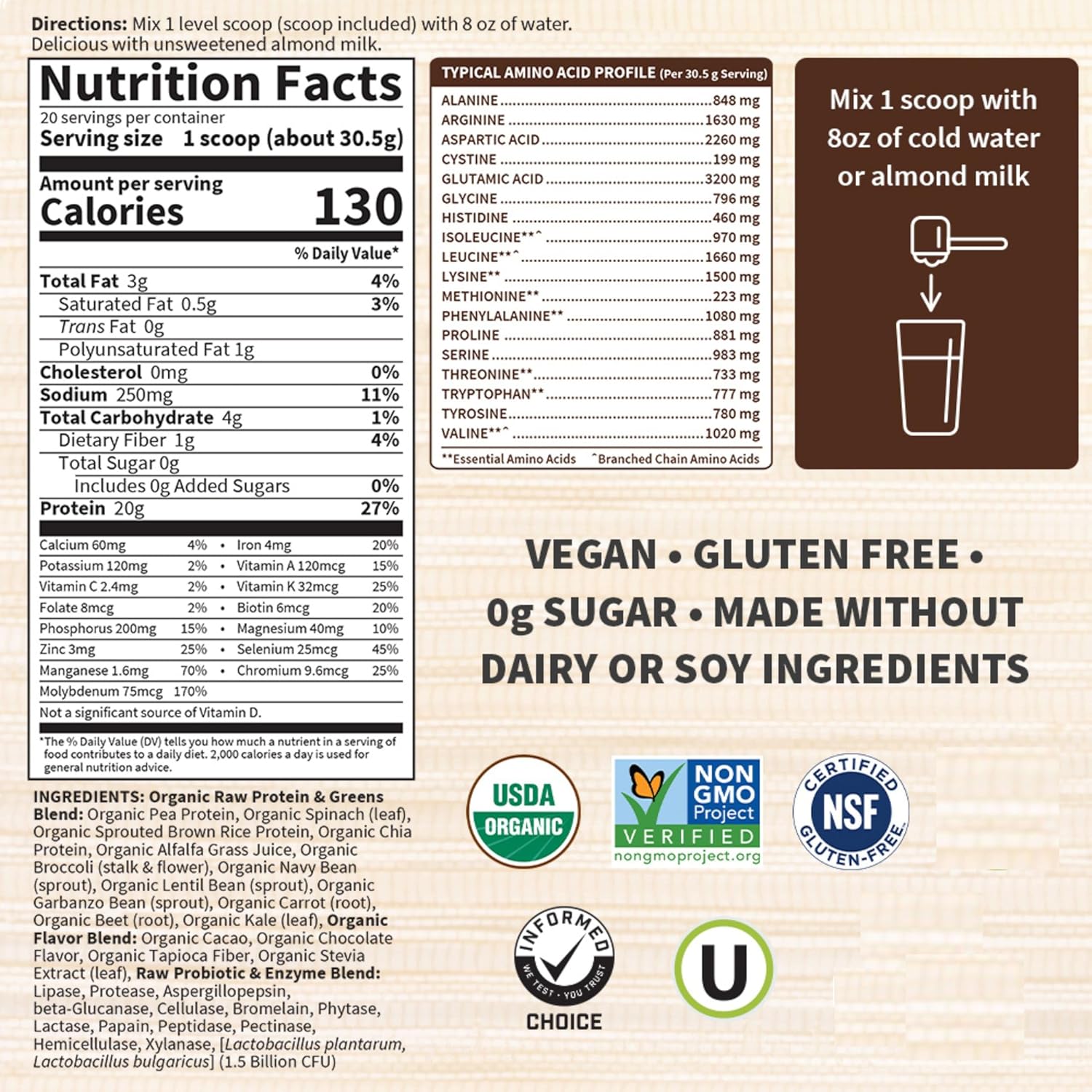 Garden of Life Raw Organic Protein & Greens, Chocolate Cacao, 1 lb 5.51 oz