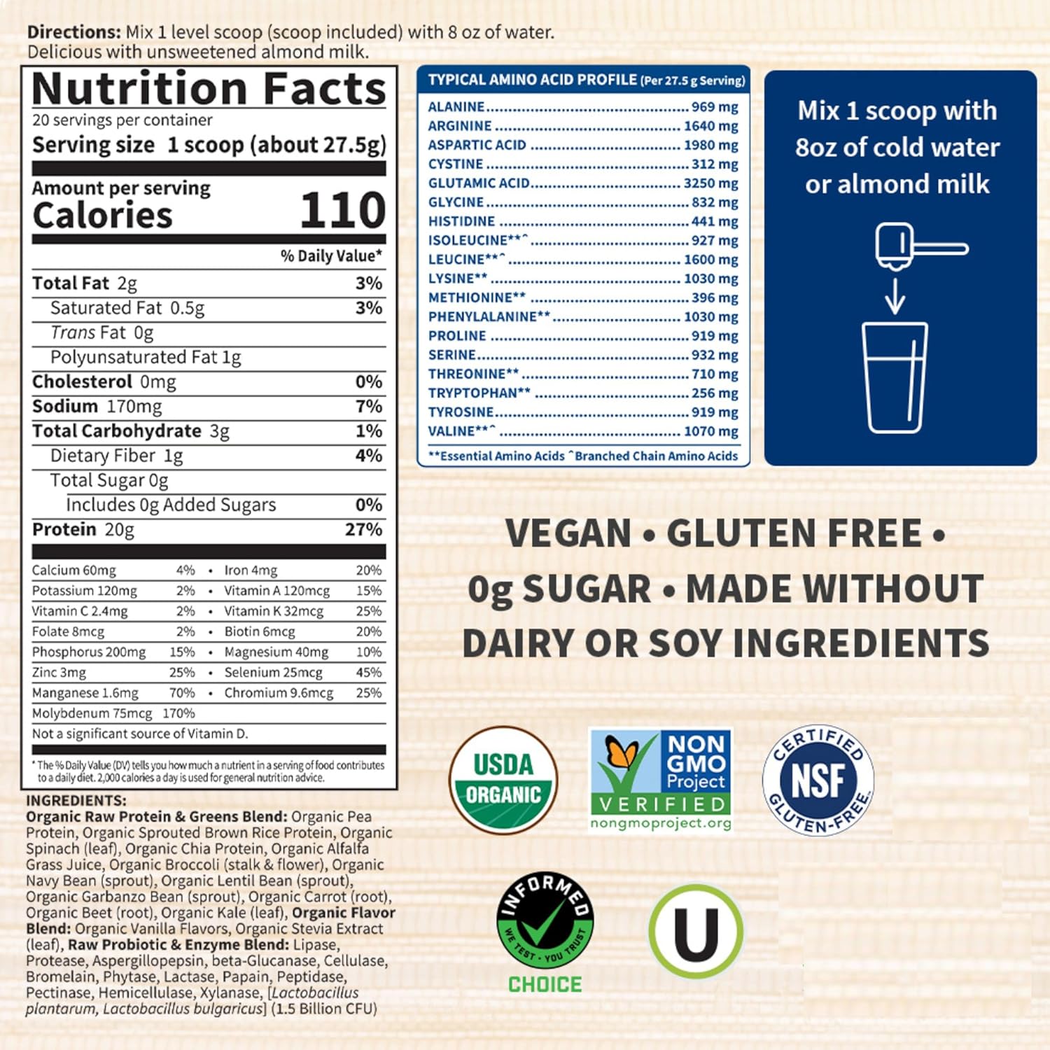 Garden of Life Raw Organic Protein & Greens Vanilla Made Without Dairy 20 Servings