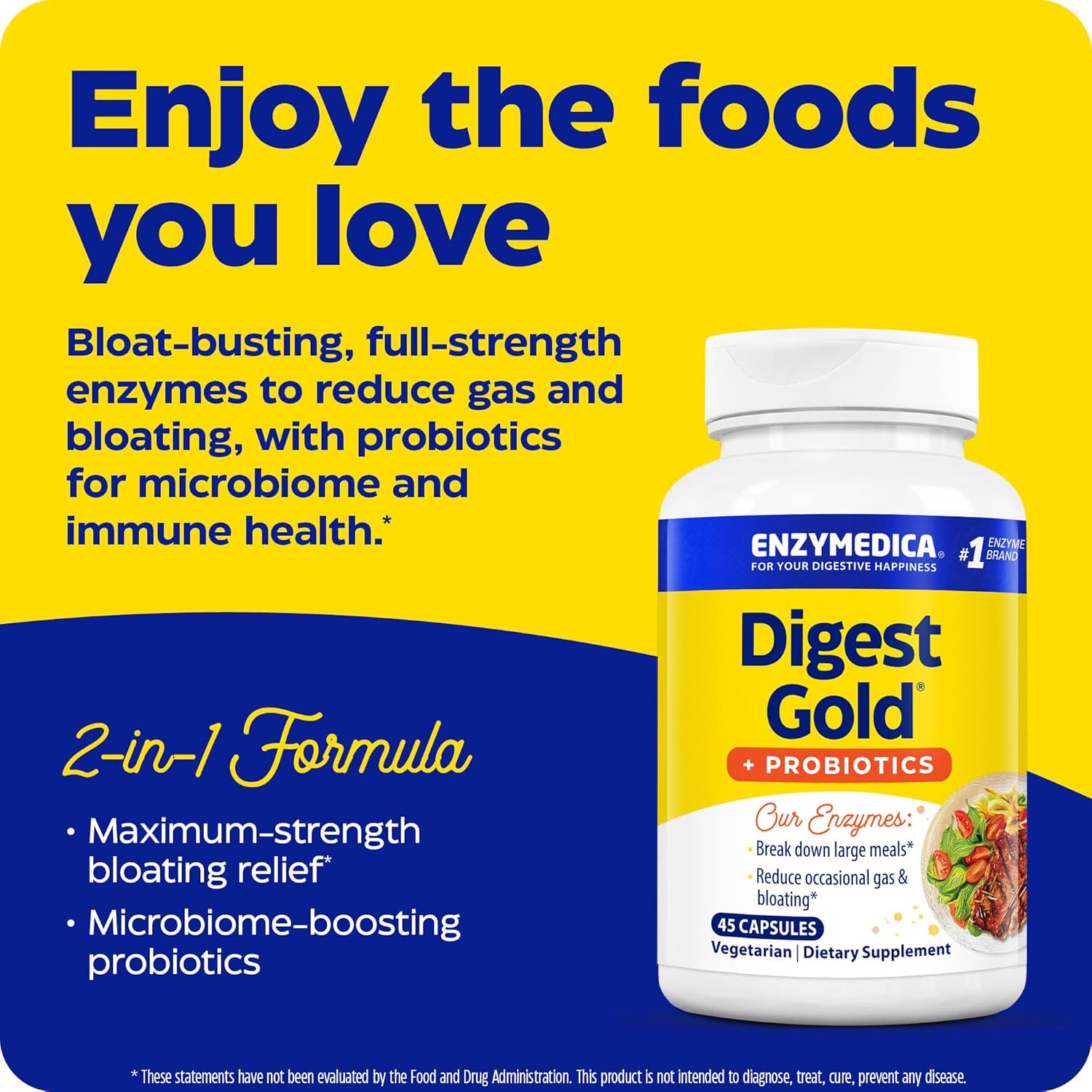 Enzymedica Digest Gold + Probiotics, 2-in-1 Digestive Enzymes & Probiotic Support 45 Capsules