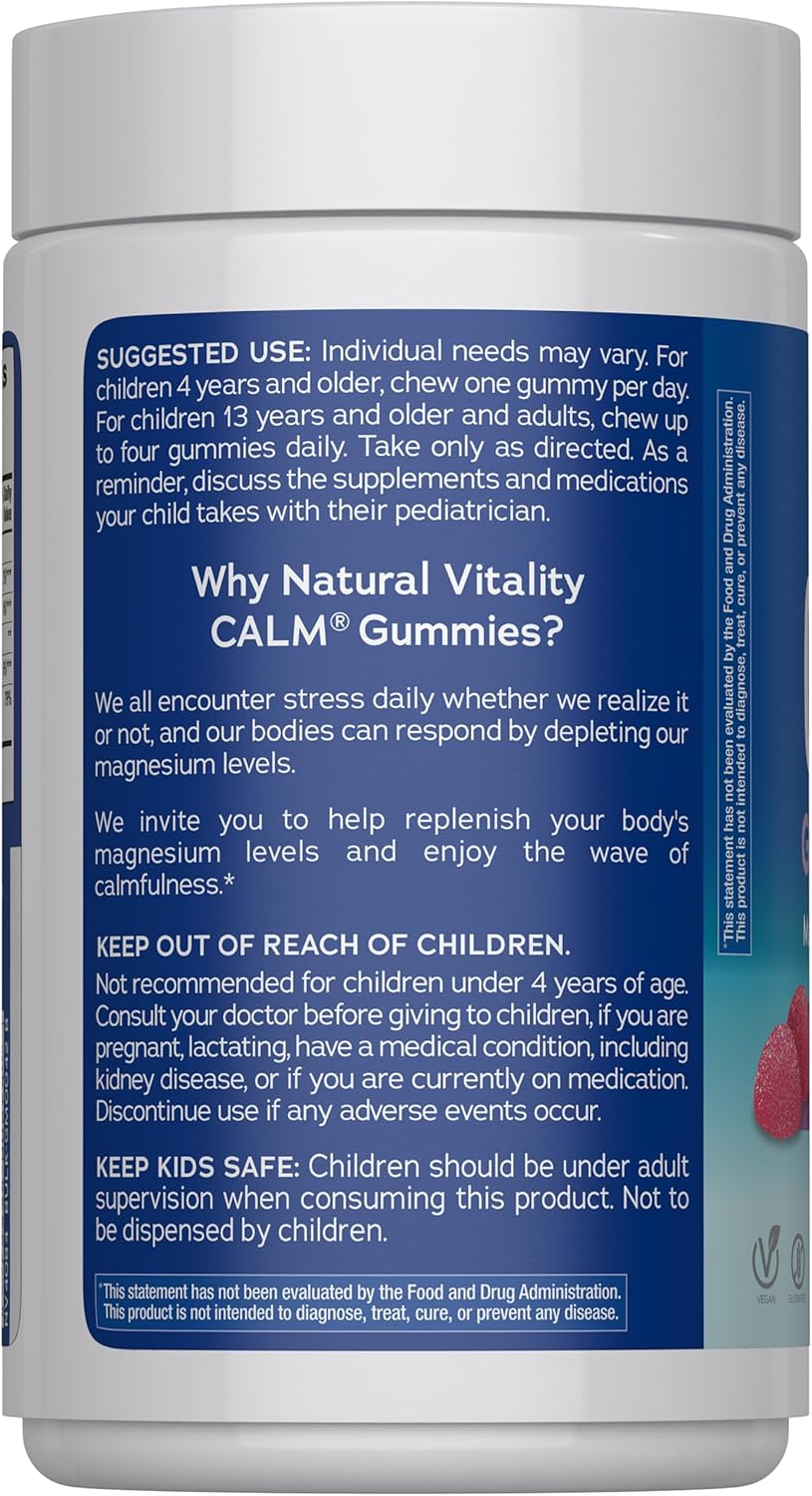 Natural Vitality Calm, Magnesium Citrate Supplement, Stress Relief Gummies, Supports a Healthy Response to Stress, 240 Gummies