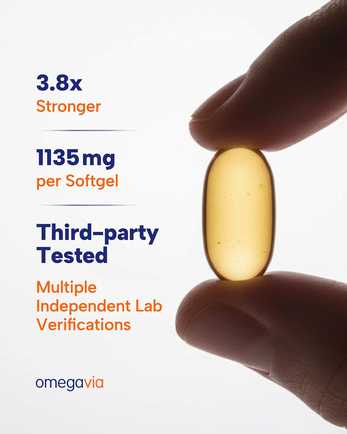OmegaVia Ultra Concentrated Omega 3 Fish Oil Burpless, 60 Softgels, Triple Strength Omega 3 Fish Oil Supplements