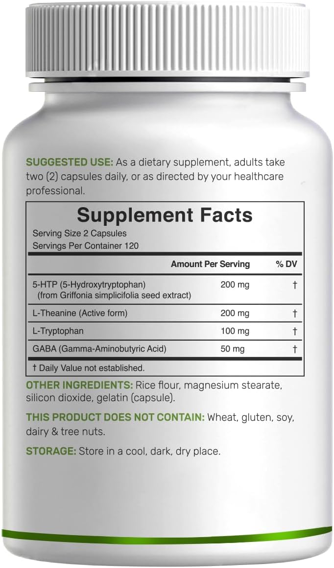 Deal Supplement 5-HTP 200mg Per Serving, 240 Capsules, 98% African Derived Griffonia Seed Extract | 4 in 1 Formula