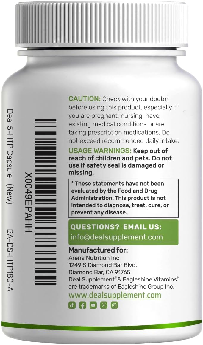 Deal Supplement 5-HTP 200mg Per Serving, 240 Capsules, 98% African Derived Griffonia Seed Extract | 4 in 1 Formula