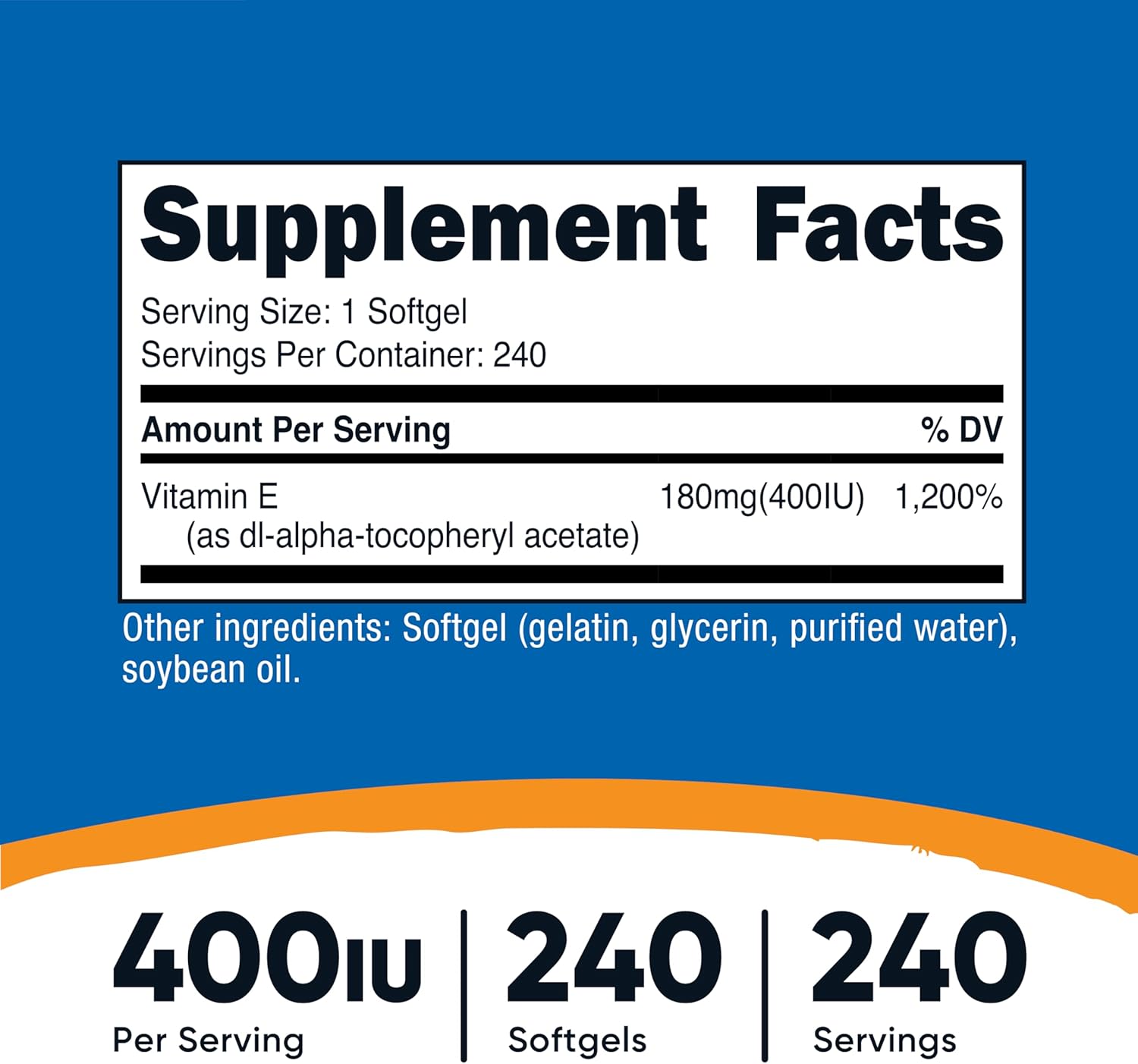 Nutricost Vitamin E 400 IU, 240 Softgel Capsules - Gluten Free, Non-GMO