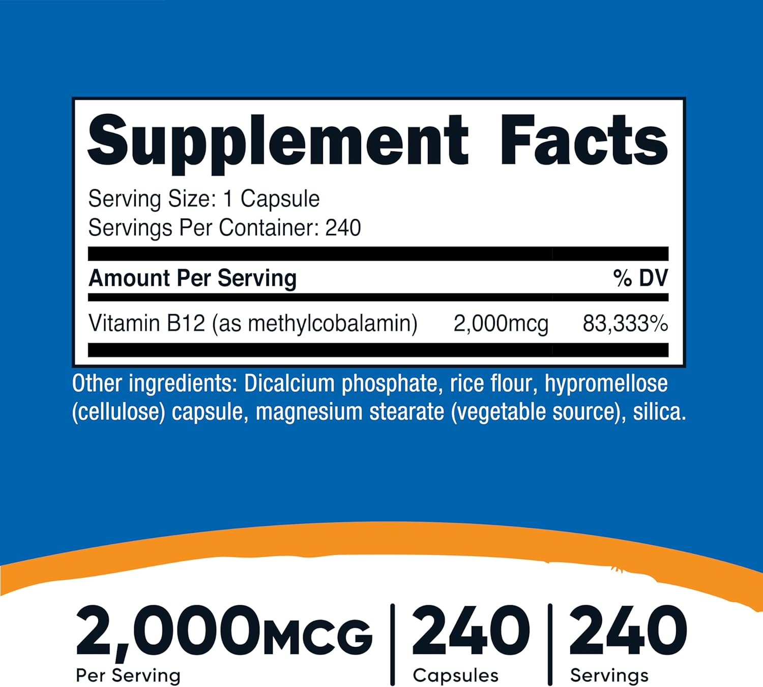 Nutricost Vitamin B12 (Methylcobalamin) 2000mcg, 240 Capsules