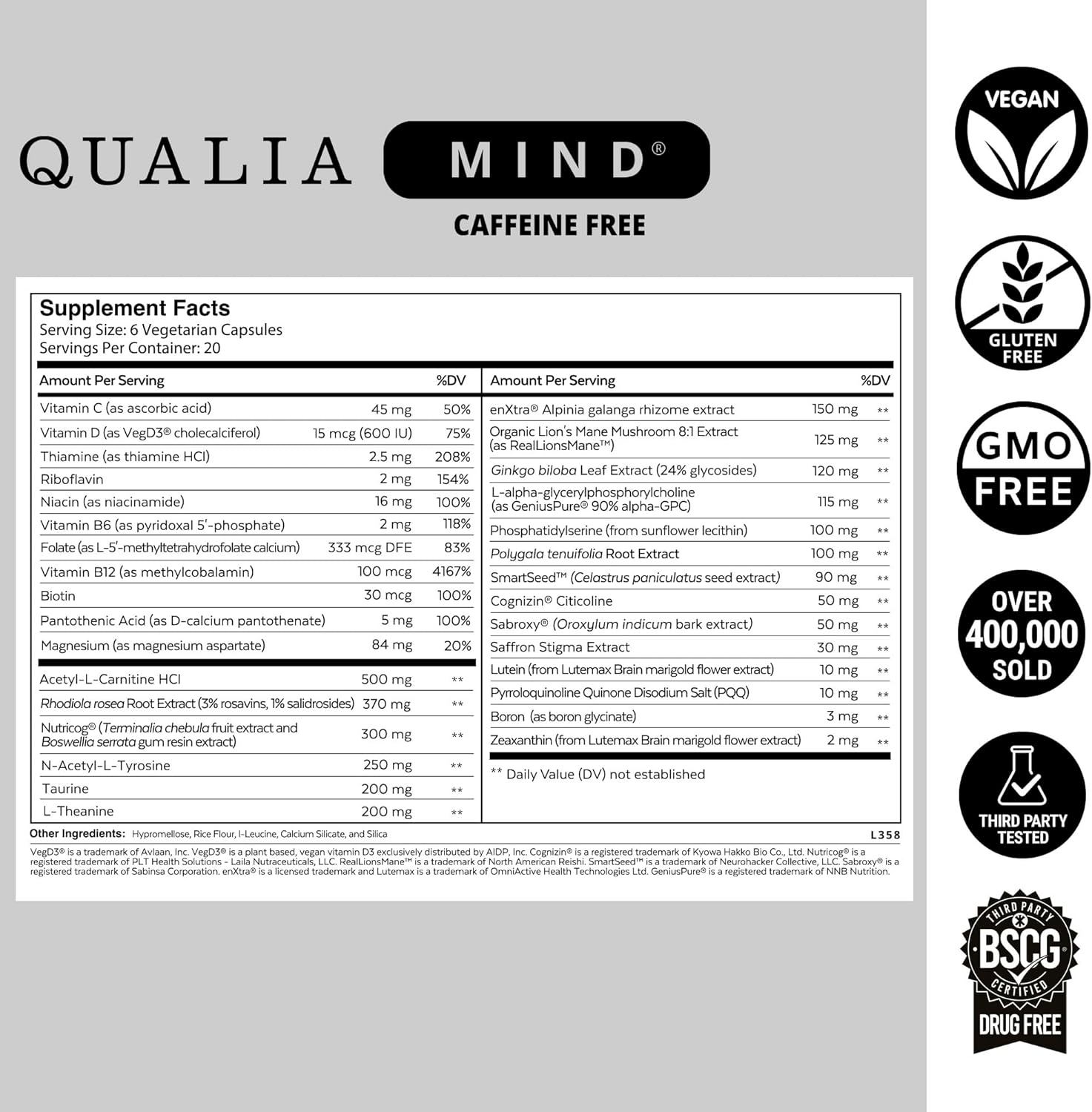 QUALIA MIND (Caffeine Free) | The Ultimate Blend For Brain Health* | Doctor-Formulated Nootropic To Fuel Focus & Concentration