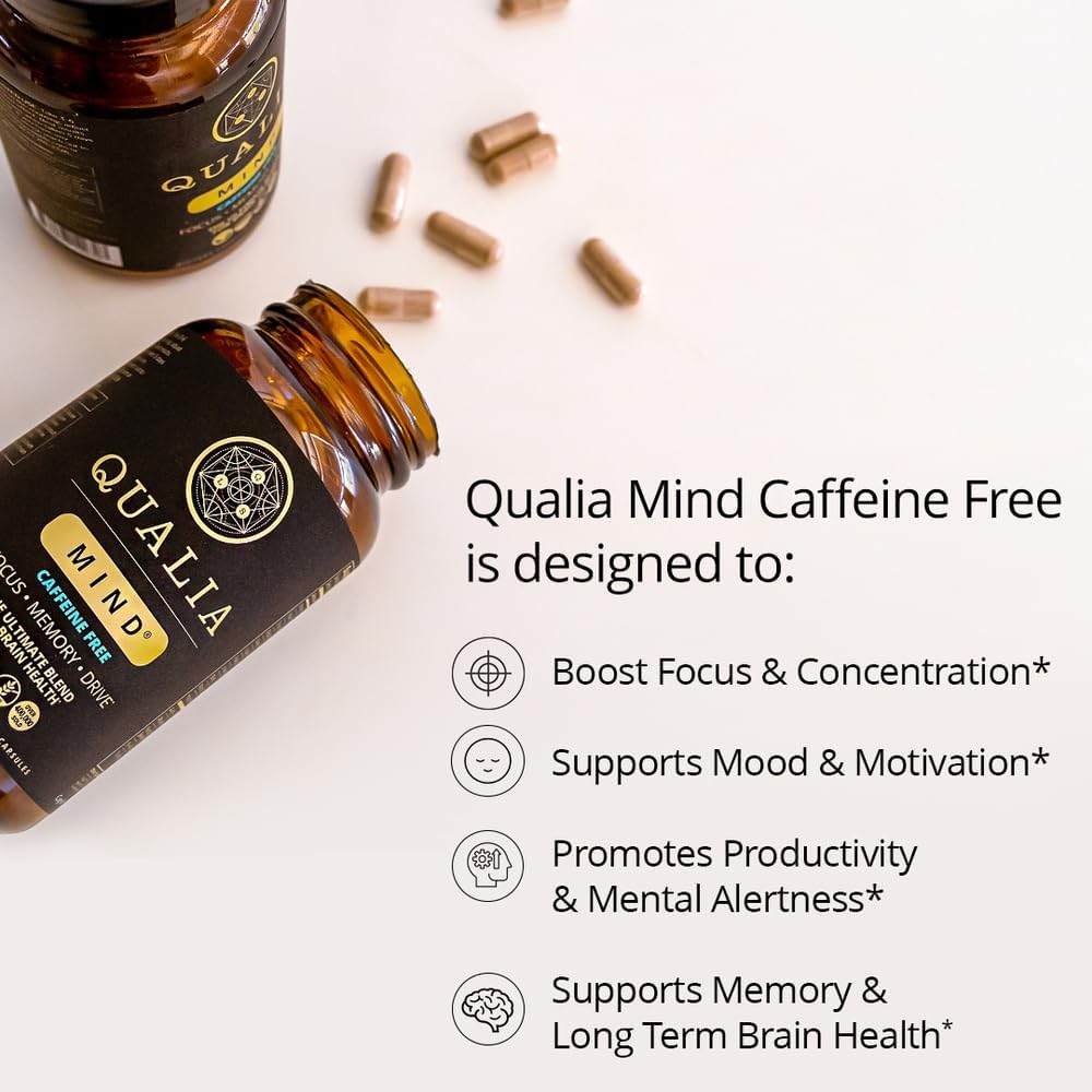 Qualia Mind (Caffeine Free) | Doctor-Formulated Nootropic to Fuel Focus & Concentration* | Drive & Productivity | 6 Week Supply