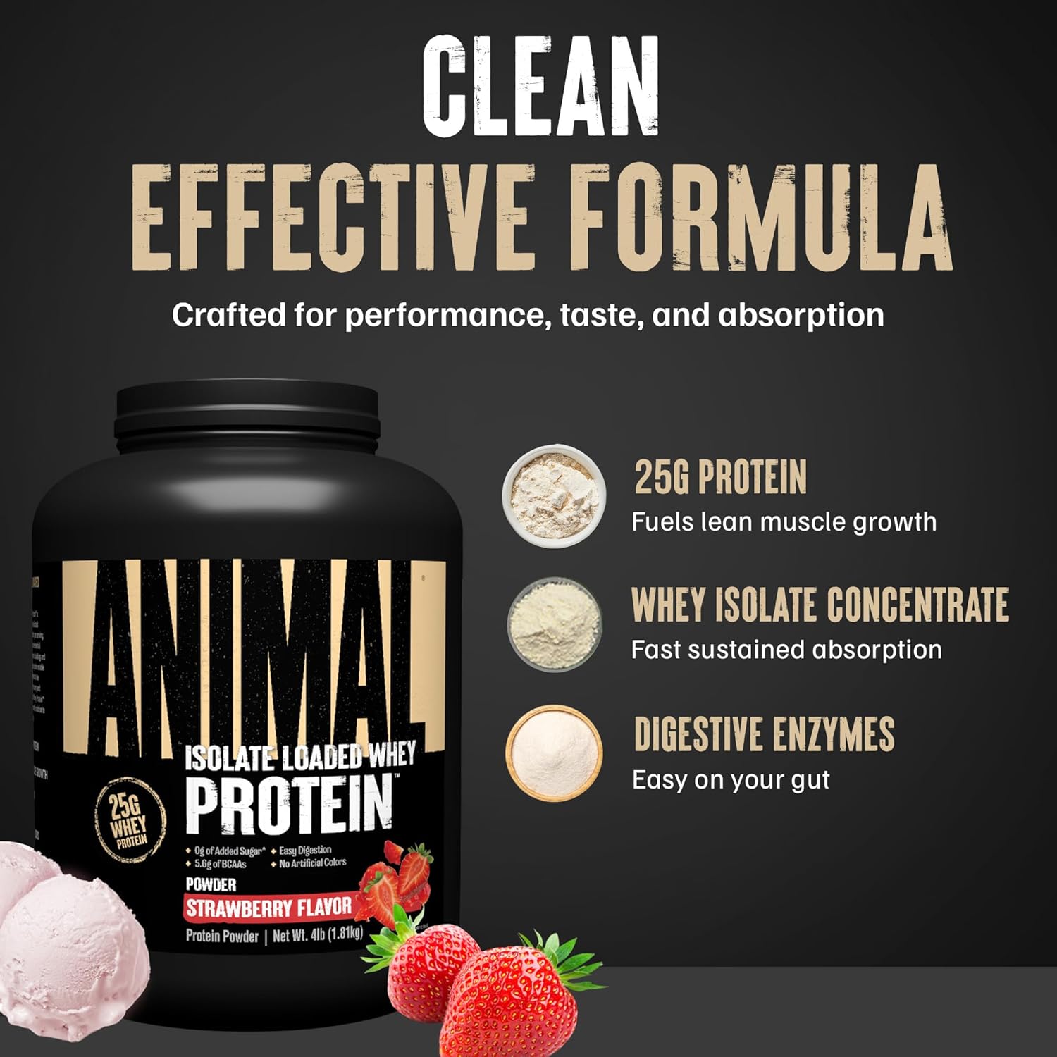 Animal Whey Isolate Protein Powder Strawberry 4 lbs