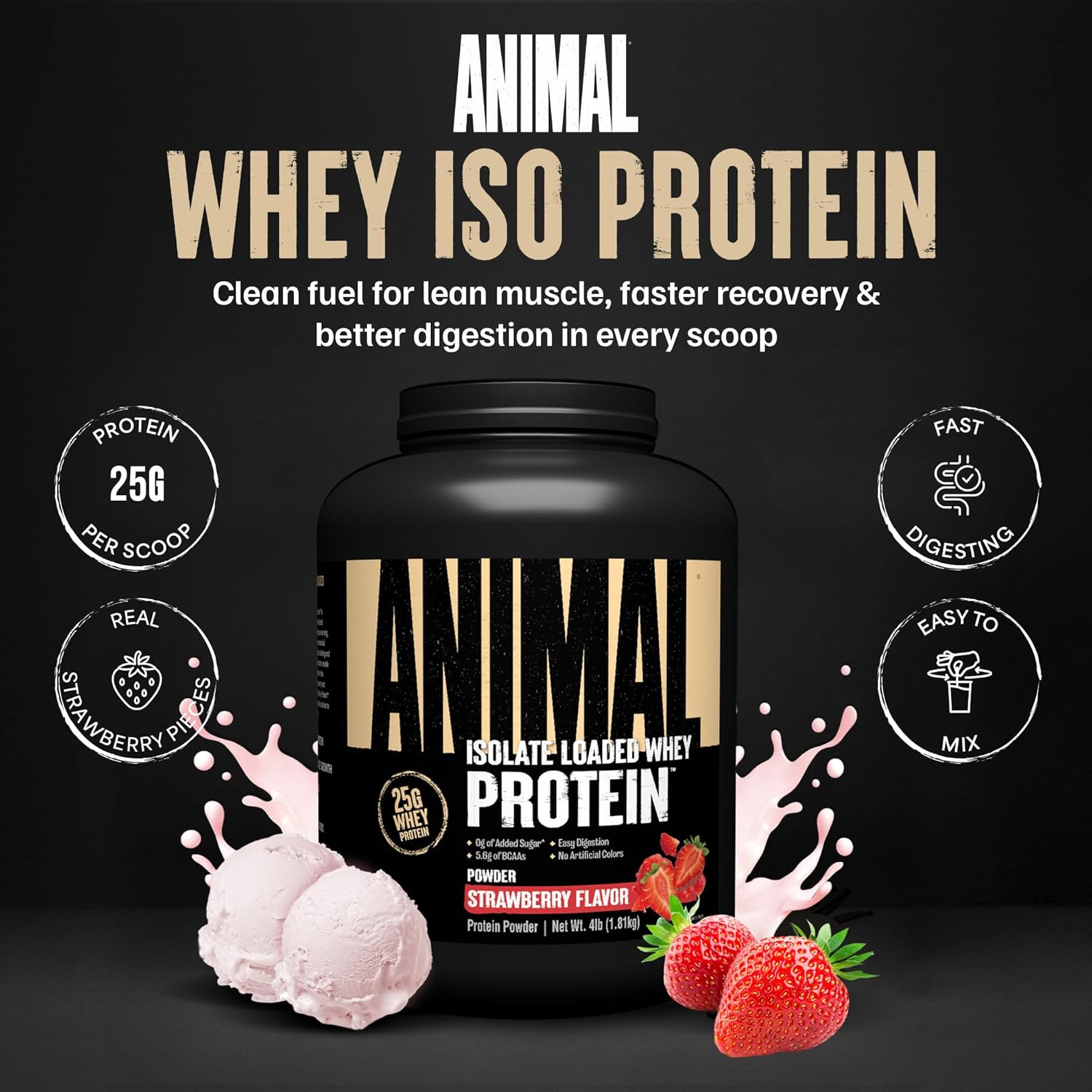 Animal Whey Isolate Protein Powder Strawberry 4 lbs