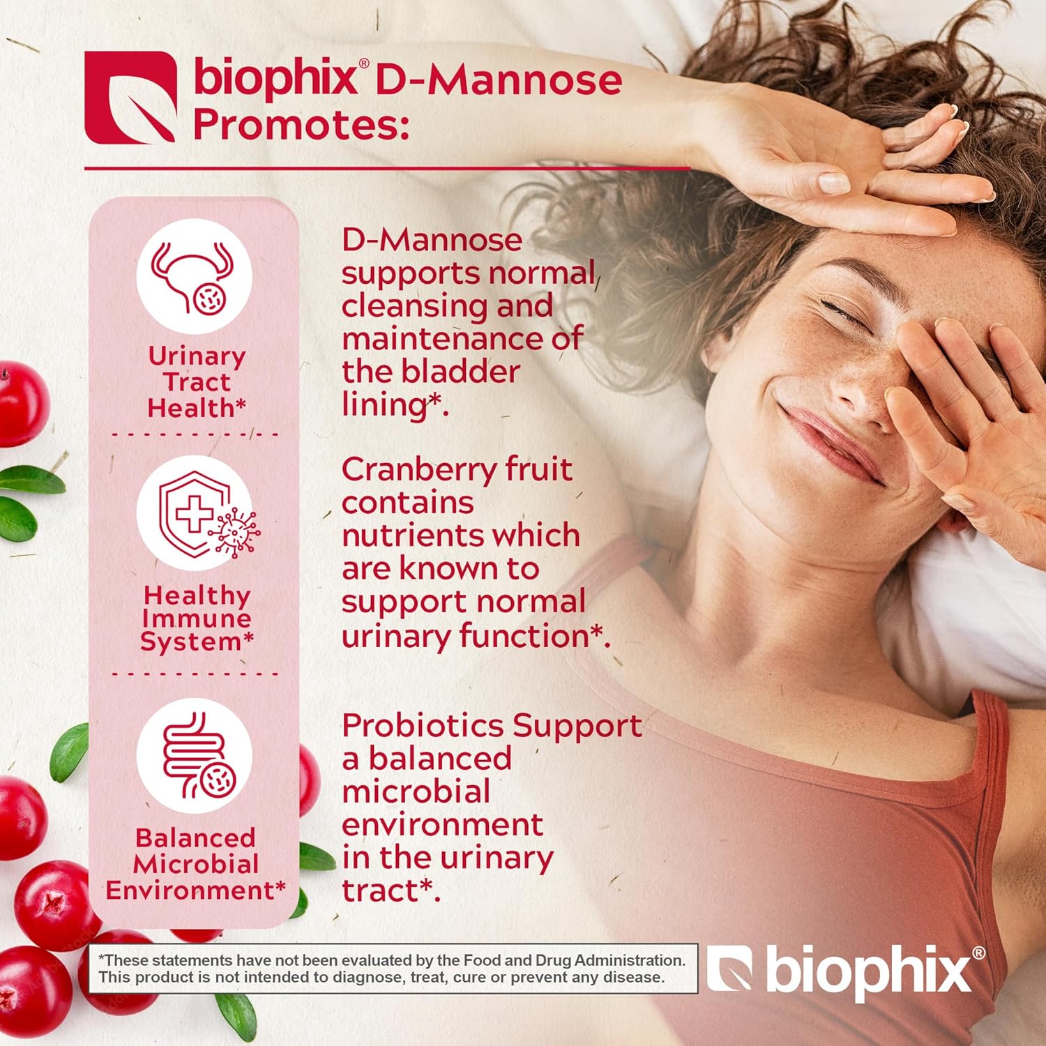 biophix D-Mannose 1000mg Capsules with Cranberry & Probiotics - D Mannose Supplements for Women, 120 Vcaps