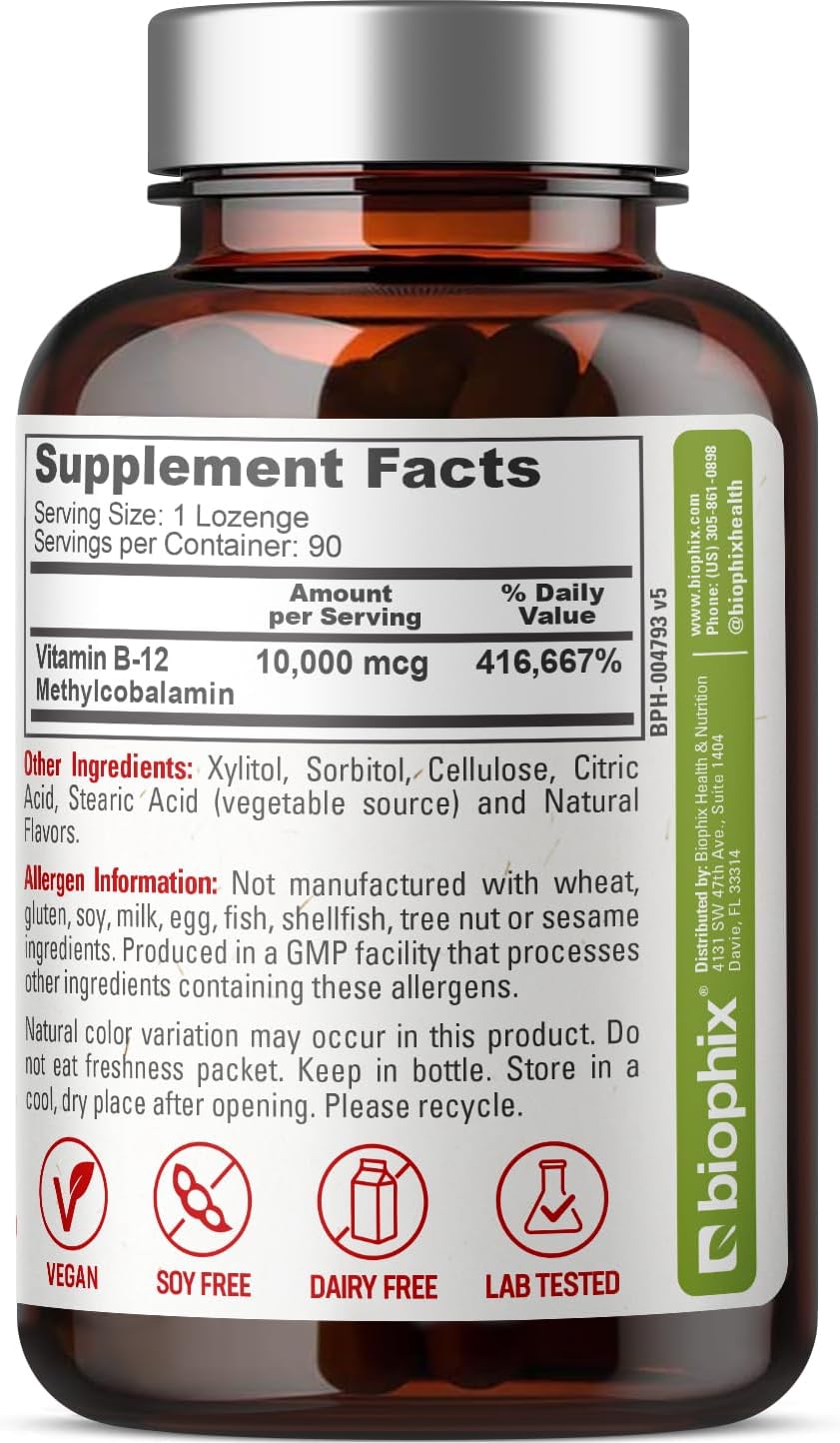 biophix Methyl B-12 10000 mcg 90 Vegan Lozenges Cherry Flavor Extra Strength