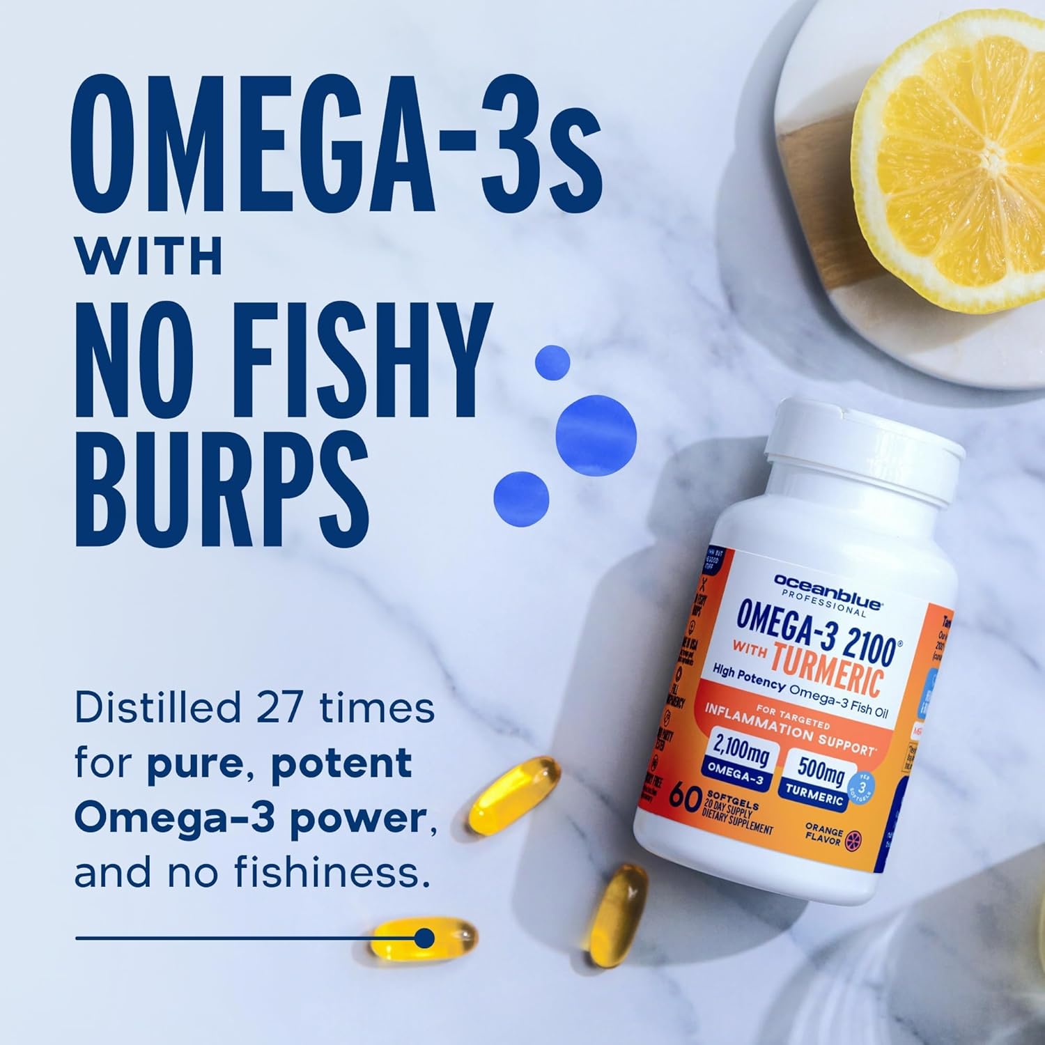 Oceanblue 2100 Triple Strength Omega-3 Fish Oil with Turmeric | Heart and Joint Support | 60 Softgels