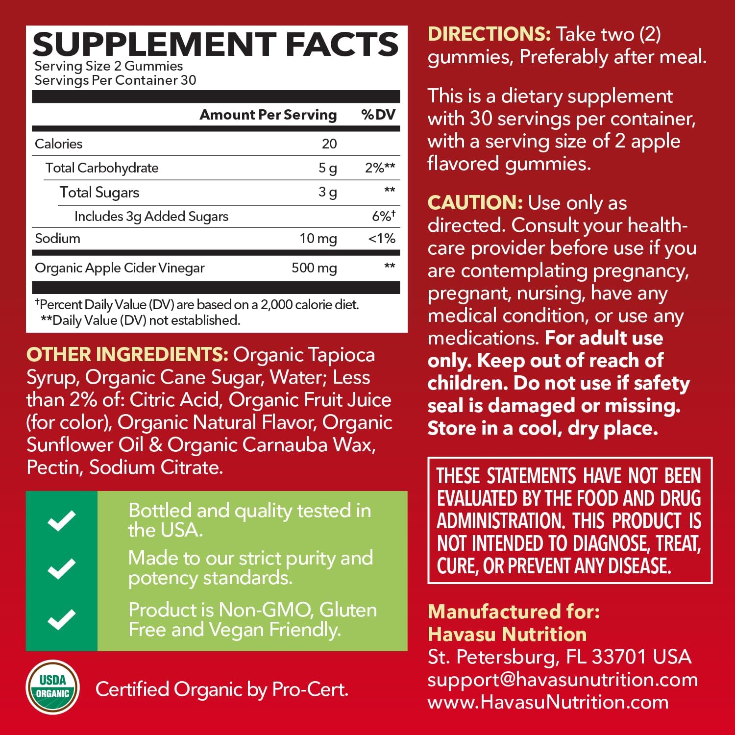 Apple Cider Vinegar Gummies - Organic ACV Vitamins for Digestive Health - 1 Month Supply