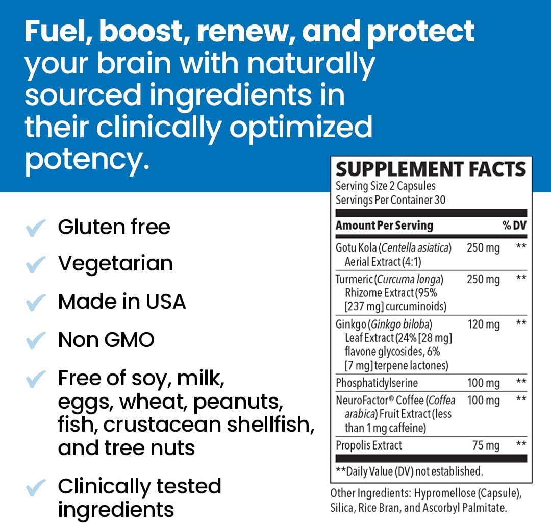 NeuroQ Memory & Focus - Boosts Cognitive Performance & Healthy Brain Function - 60 Capsules
