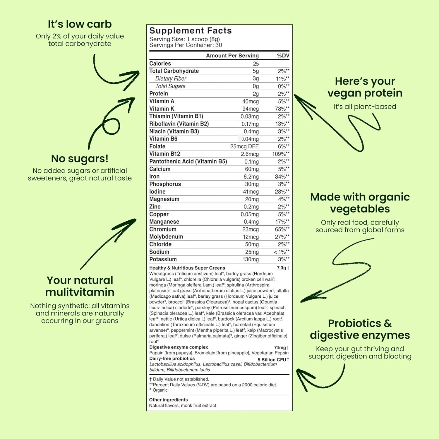 LIVE IT UP Super Greens Powder | All-Natural Plant-Based Superfood Blend with Probiotics & Digestive Enzymes - 30 Servings