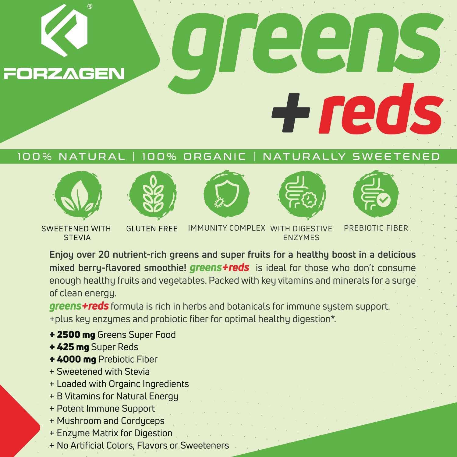 Forzagen Vegan Greens & Reds Superfood Powder - Organic Super Greens Powder