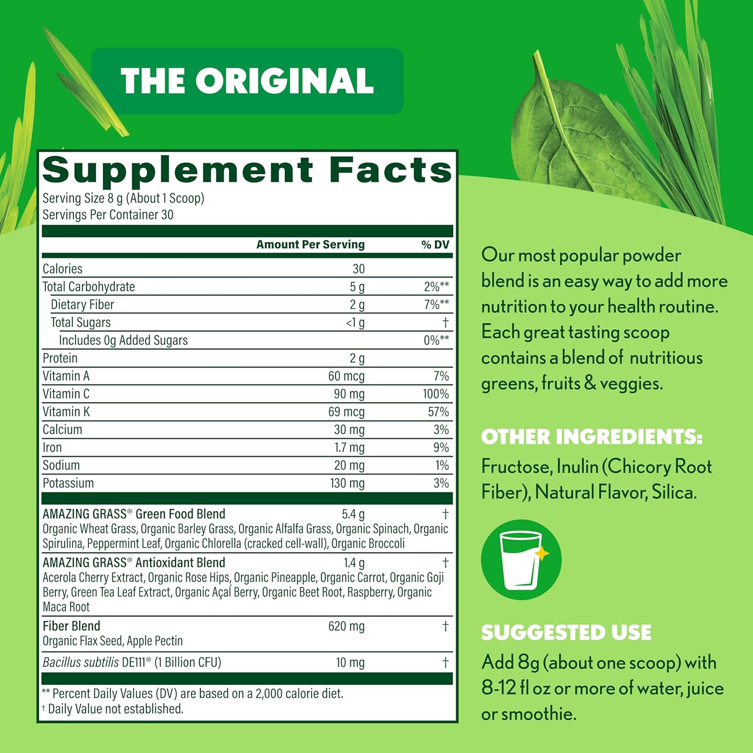 Amazing Grass Greens Blend Superfood: Greens Powder Mix for Energy, 30 Servings (Packaging May Vary)