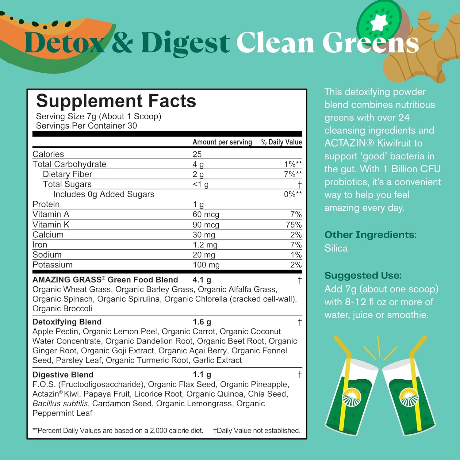 Amazing Grass Greens Superfood Detox & Digest 30 Servings (Packaging May Vary)