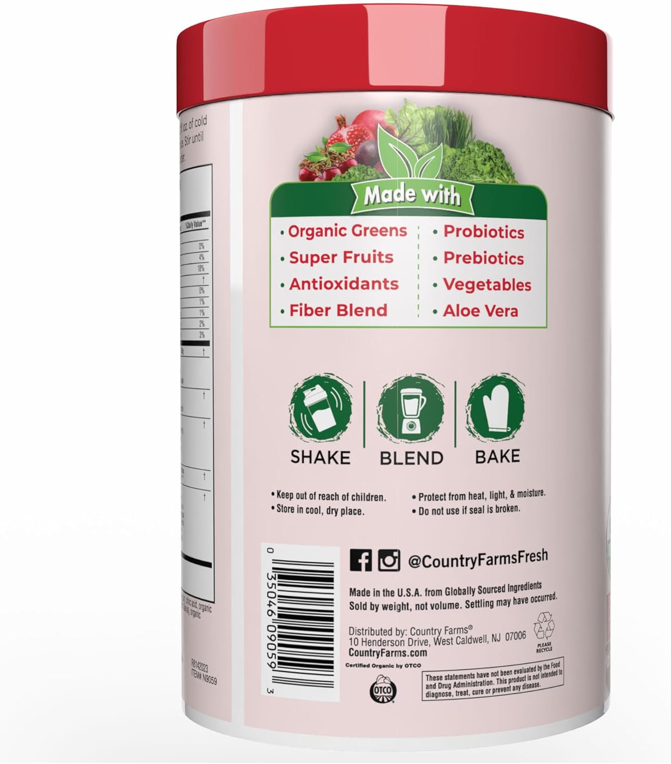 Country Farms Organic Super Greens Berry Flavor, 50 Organic Super Foods