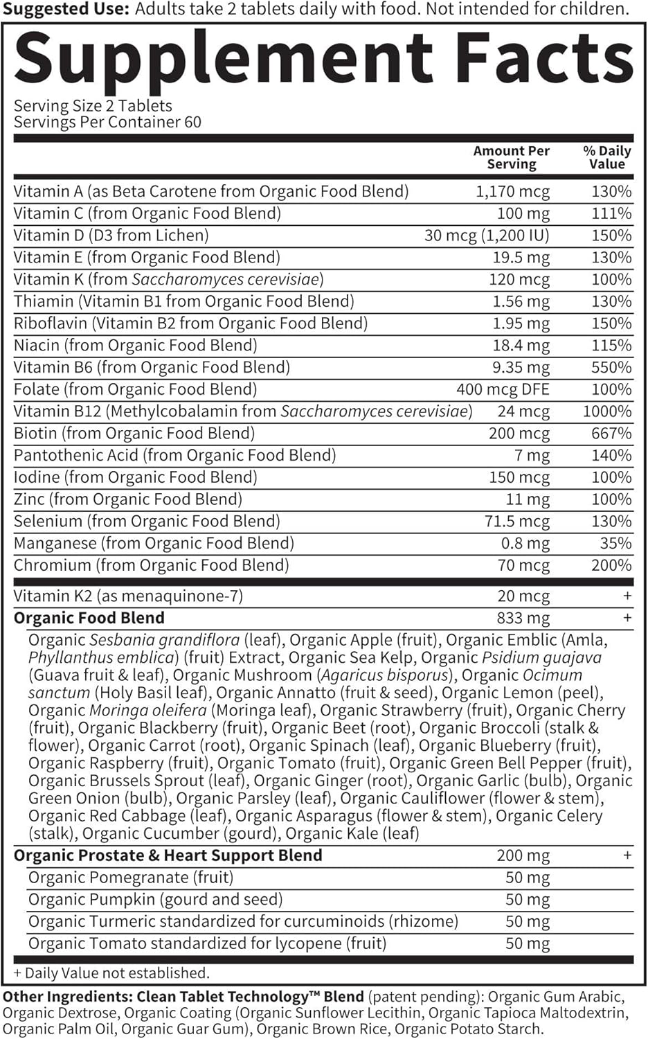 Garden of Life Organics Whole Food Multivitamin for Men 40+ 120 Tablets