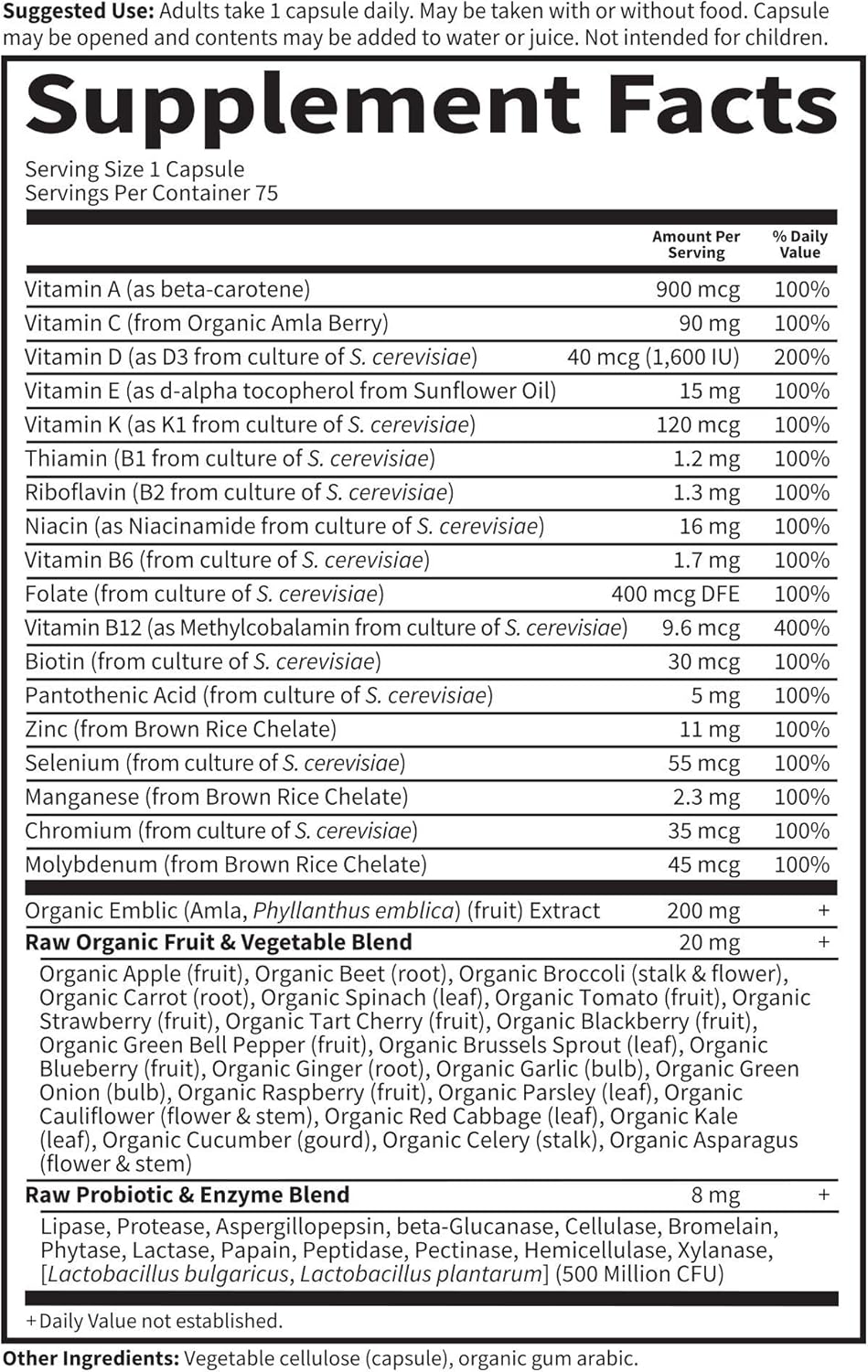 Garden of Life Vitamin Code Raw One for Men, Once Daily Multivitamin, 75 Capsules
