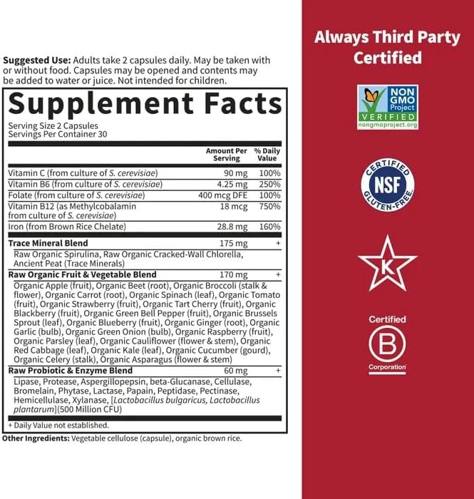 Garden of Life Vitamin Code Healthy Blood - Iron Supplement for Women, 60 Vegan Capsules