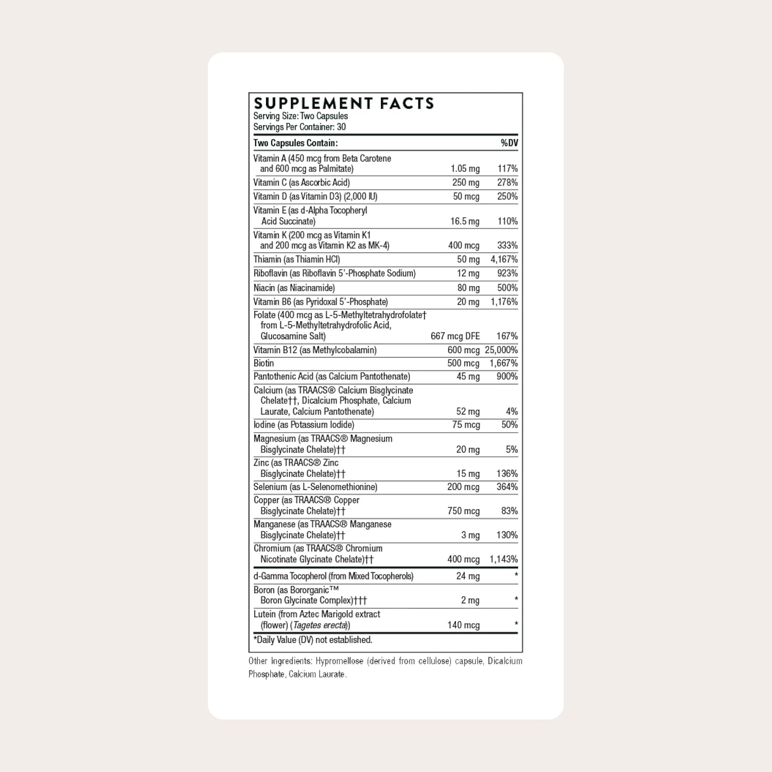THORNE - Basic Nutrients 2/Day - Comprehensive Daily Multivitamin with Optimal Bioavailability - 60 Capsules - 30 Servings
