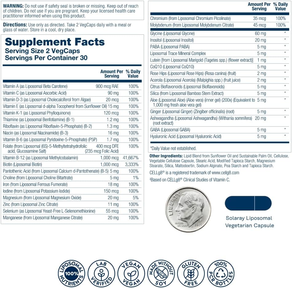 SOLARAY Liposomal Multivitamin for Women, Enhanced Absorption 30 Servings, 60 VegCaps
