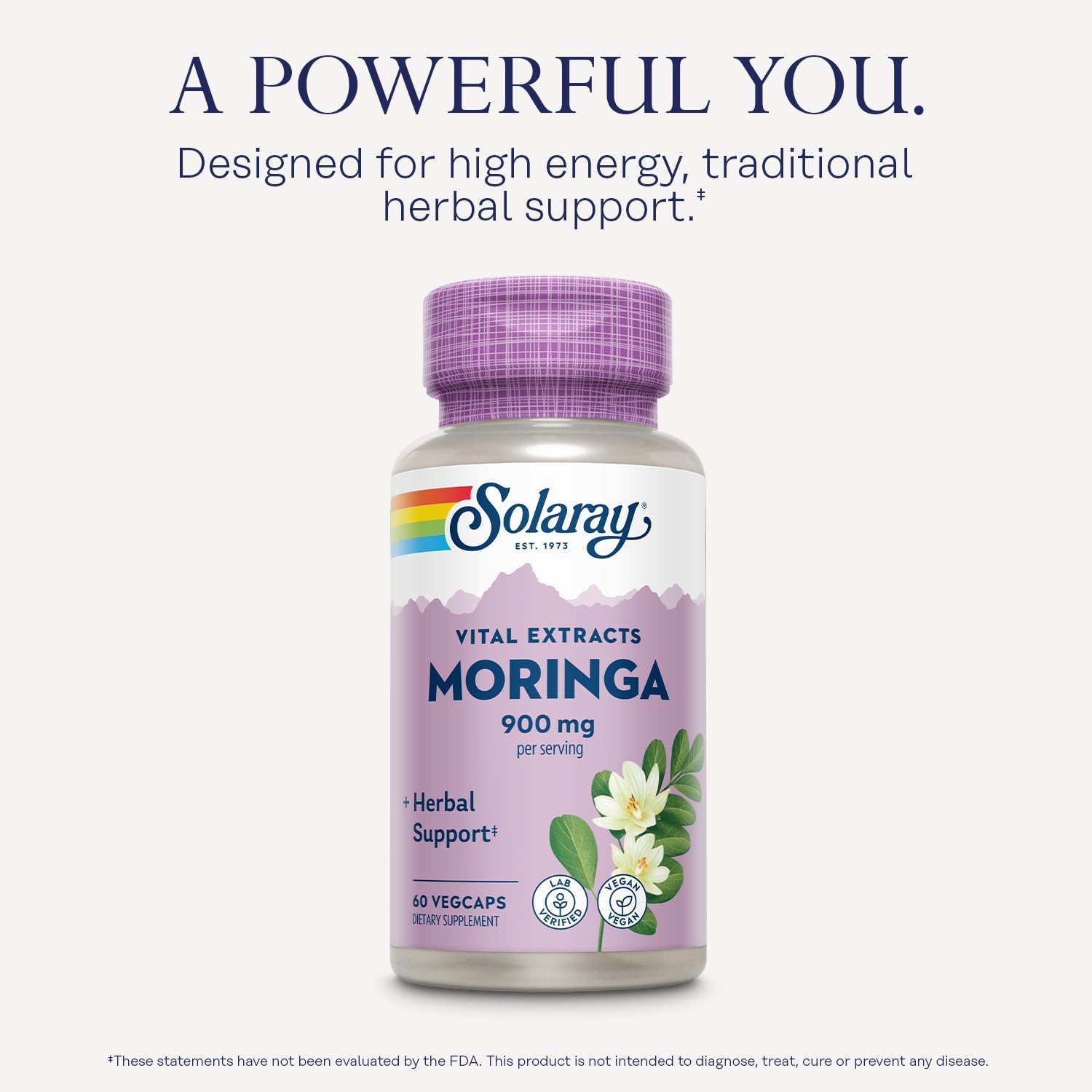 SOLARAY Moringa Capsules 900 mg - Moringa Supplement with 135 mg Saponins 30 Serv, 60 VegCaps