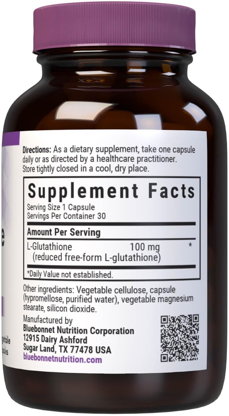 Bluebonnet Nutrition L-Glutathione 100mg 30 Vegetable Capsules, 30 Servings