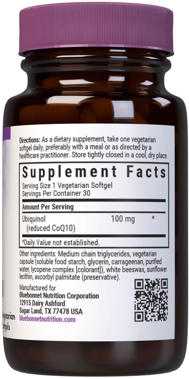 Bluebonnet Nutrition Cellular Active CoQ10 Ubiquinol 100 mg 30 Vegetable Softgels, 30 Servings