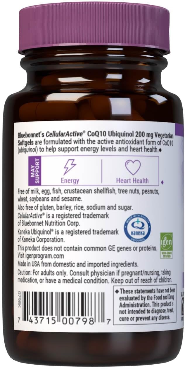 Bluebonnet Nutrition Active CoQ10 Ubiquinol 200mg Vegetarian Softgels, 30