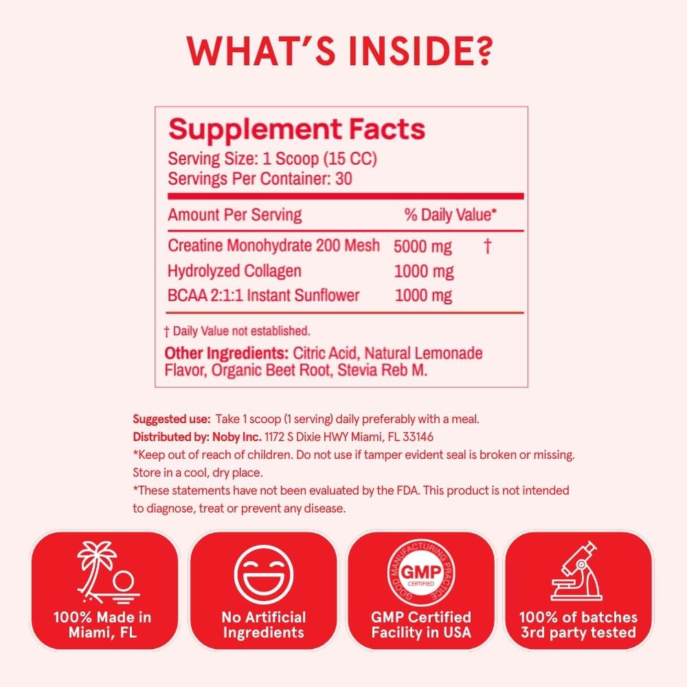 Peach Perfect Creatine Blend for Women – Micronized Creatine Monohydrate with BCAA & Collagen– Pink Lemonade – 30 Servings