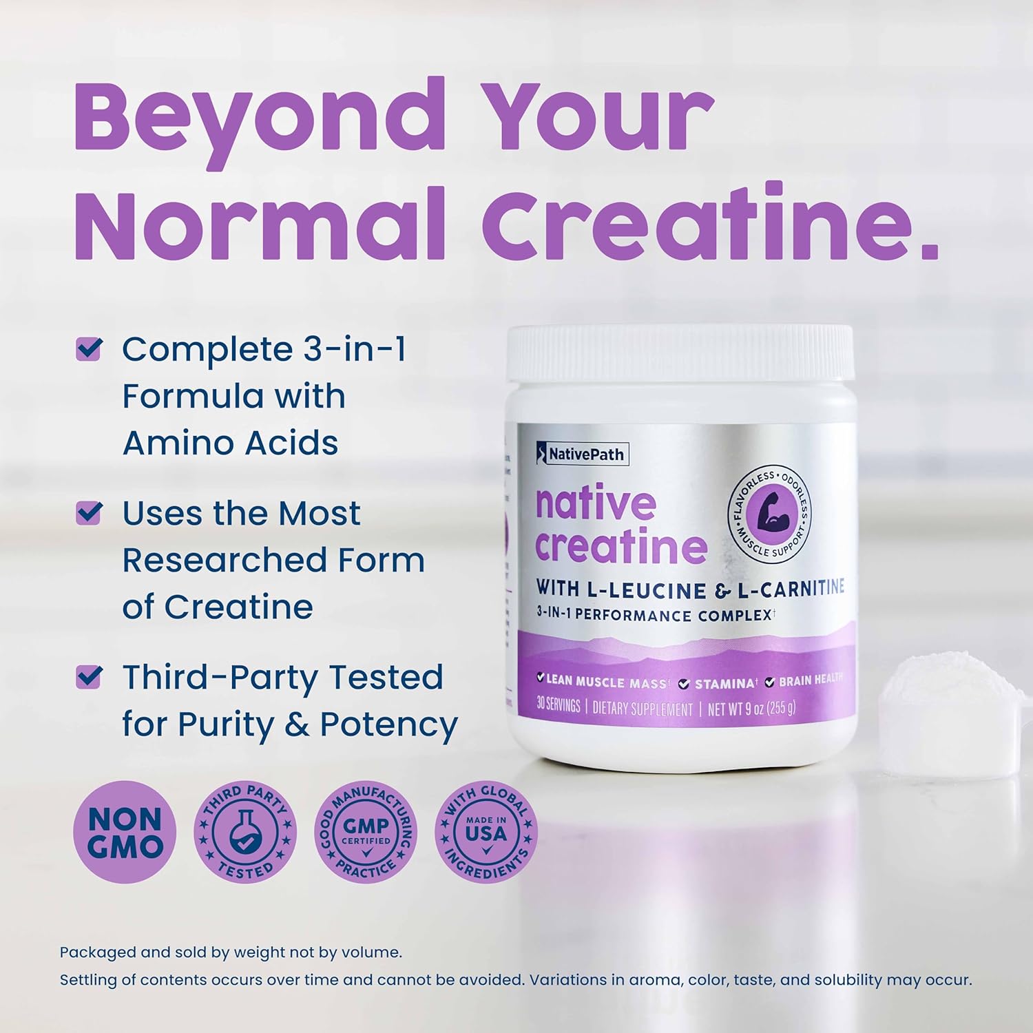 NativePath Creatine Monohydrate Powder with L-Leucine & L-Carnitine 30 Servings