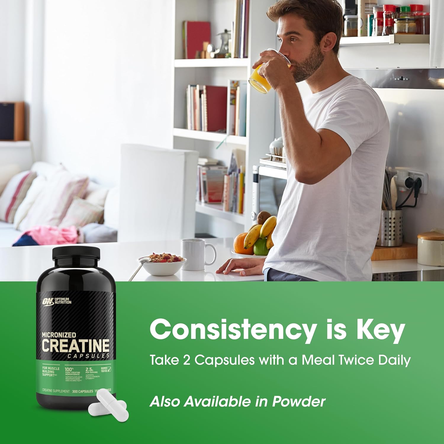 Optimum Nutrition Micronized Creatine Monohydrate Capsules, Keto Friendly, 2500mg, 300 Capsules