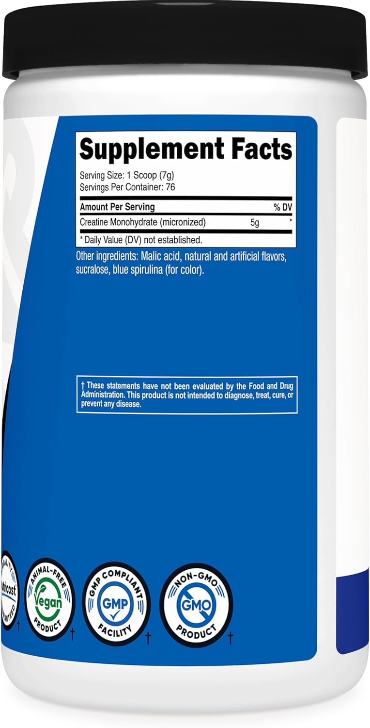 Nutricost Creatine Monohydrate Powder (Blue Raspberry), 500 Grams (1.1 LBS)