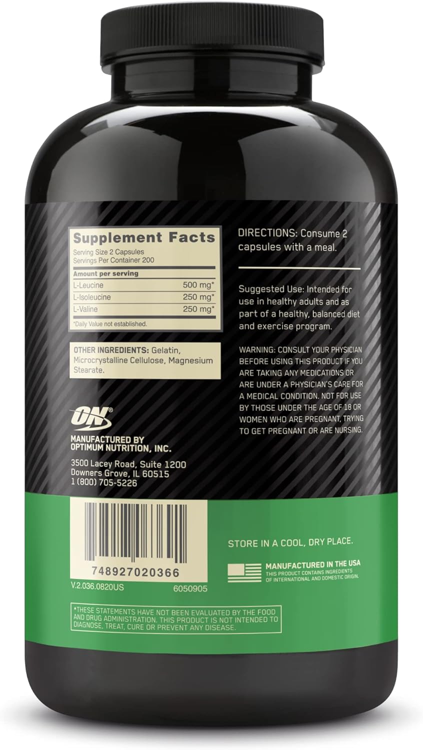 Optimum Nutrition Instantized BCAA Capsules, Keto Friendly Branched Chain Essential Amino Acids, 1000mg, 400 Count
