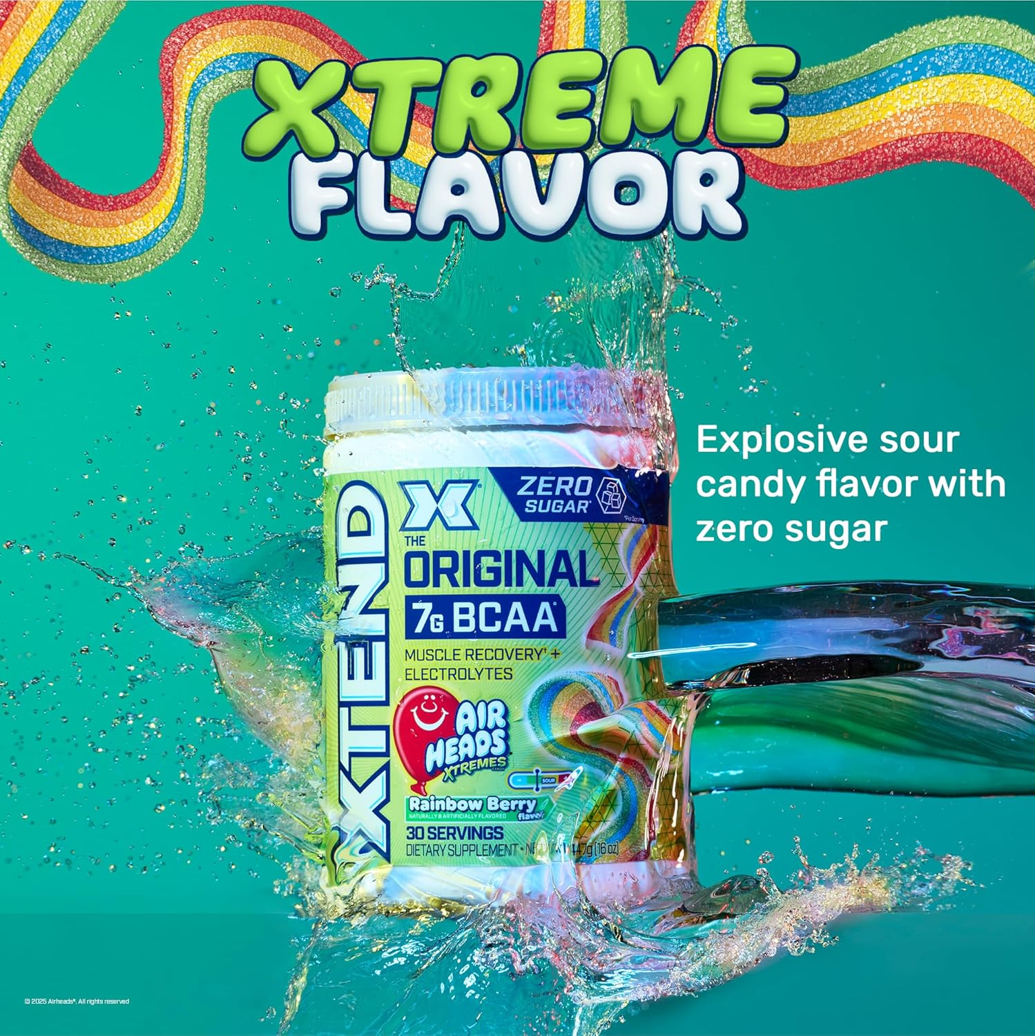 Xtend Original BCAA Powder Airheads Rainbow Berry Flavor, 7g BCAA and 2.5g L-Glutamine,30 Servings