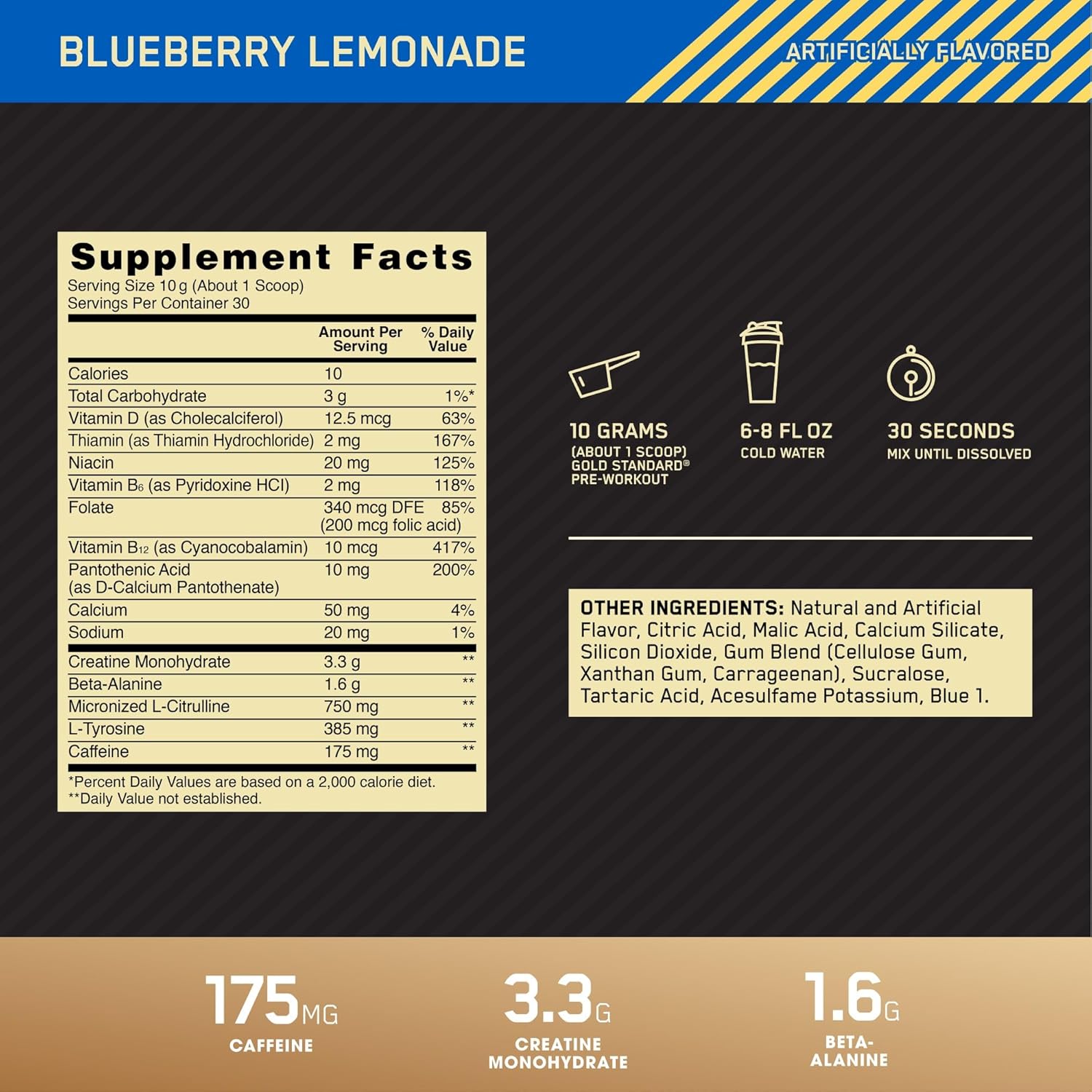 Optimum Nutrition Gold Standard Pre-Workout,Blueberry Lemonade, 30 Servings