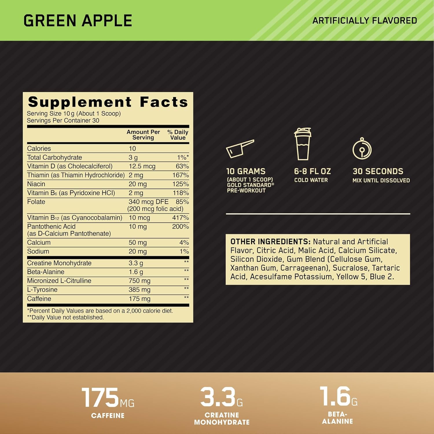 Optimum Nutrition Gold Standard Pre Workout - Green Apple, 30 Servings