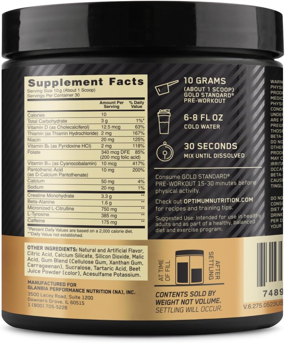 Optimum Nutrition Gold Standard Pre-Workout- Watermelon Candy, 30 Servings
