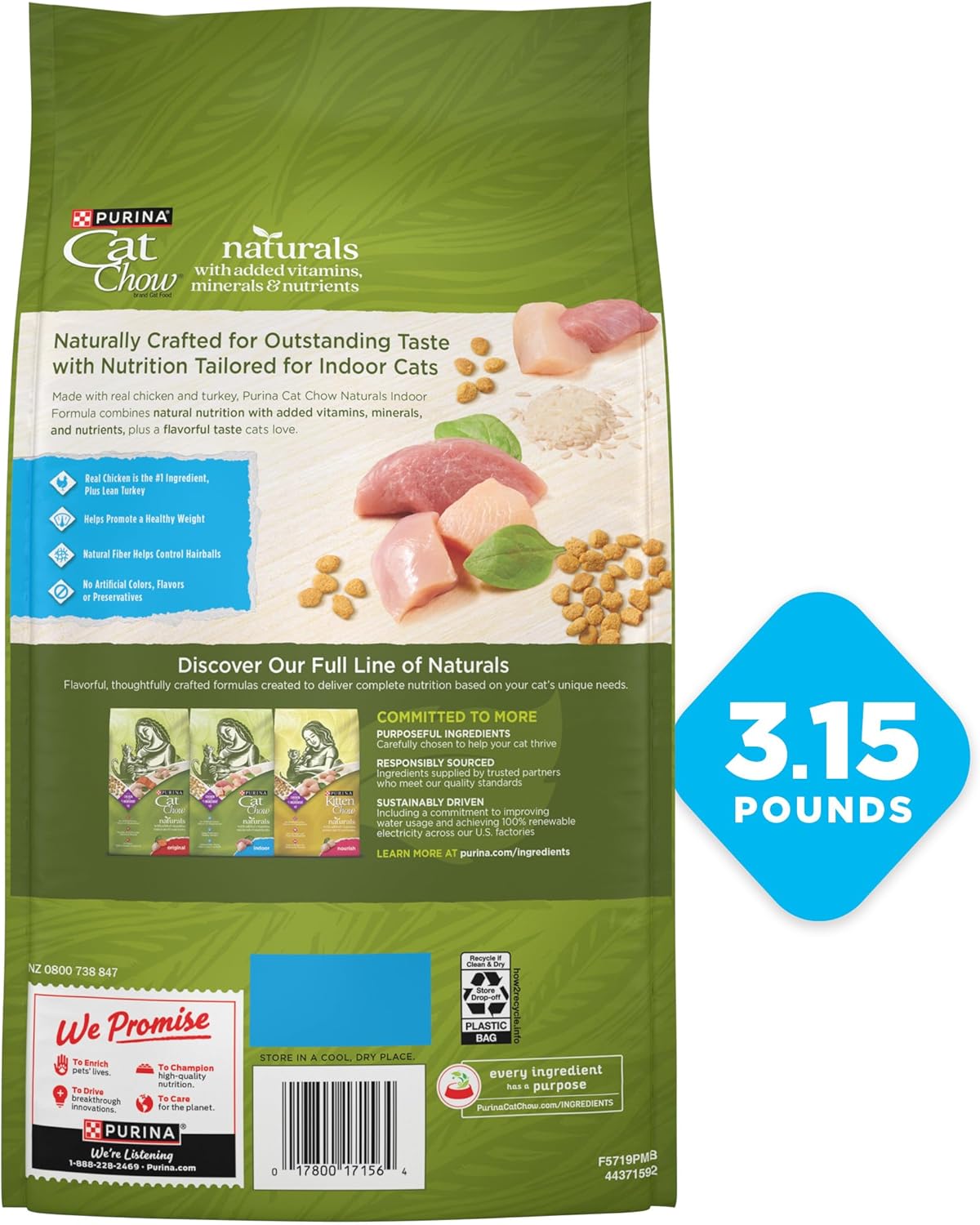 Purina Cat Chow Hairball, Healthy Weight, Indoor - (Pack of 4) 3.15 lb. Bags