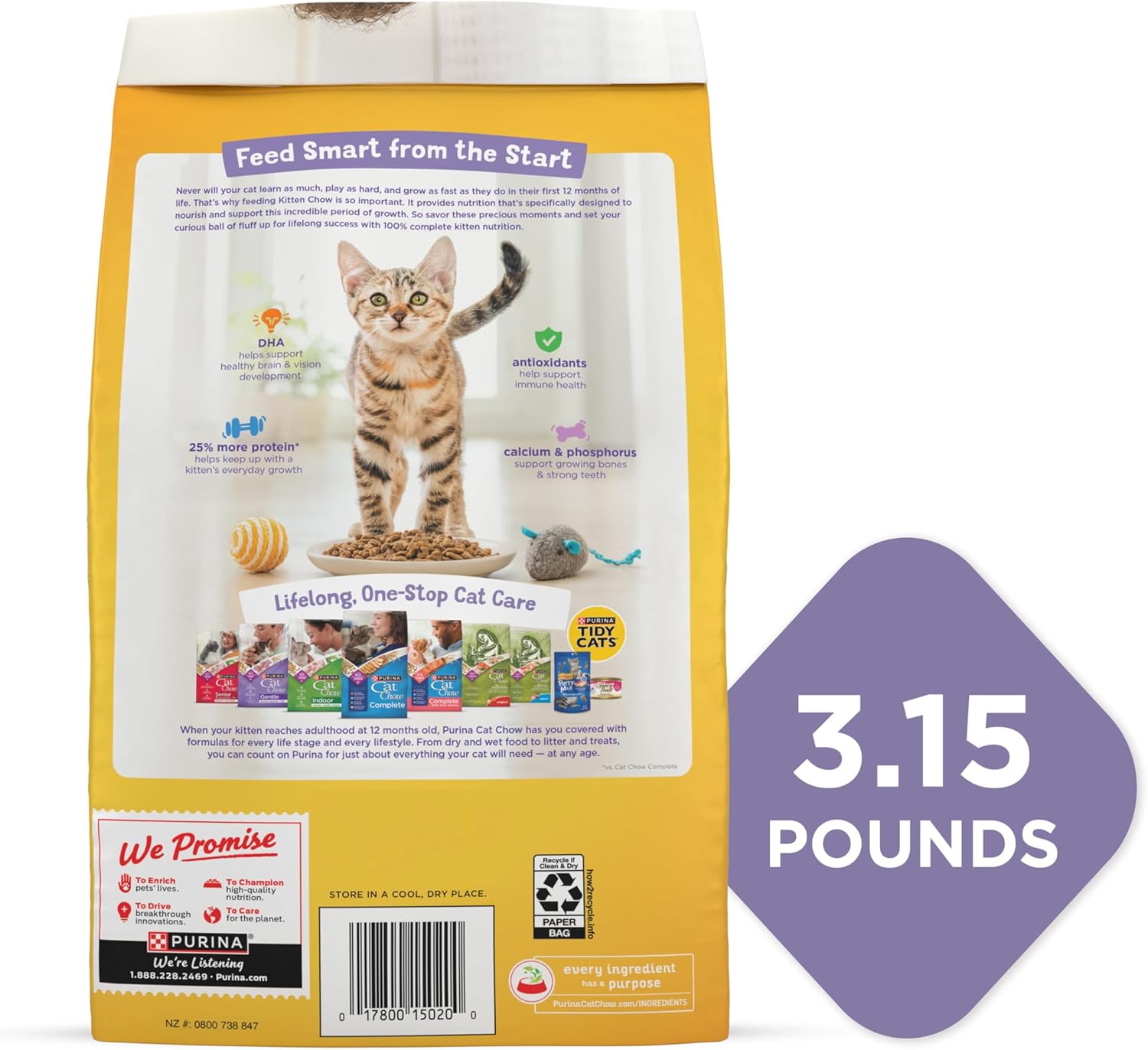 Purina 1780015021 Kitten Chow 3.15 Lb. Chicken Flavor Dry Kitten Food
