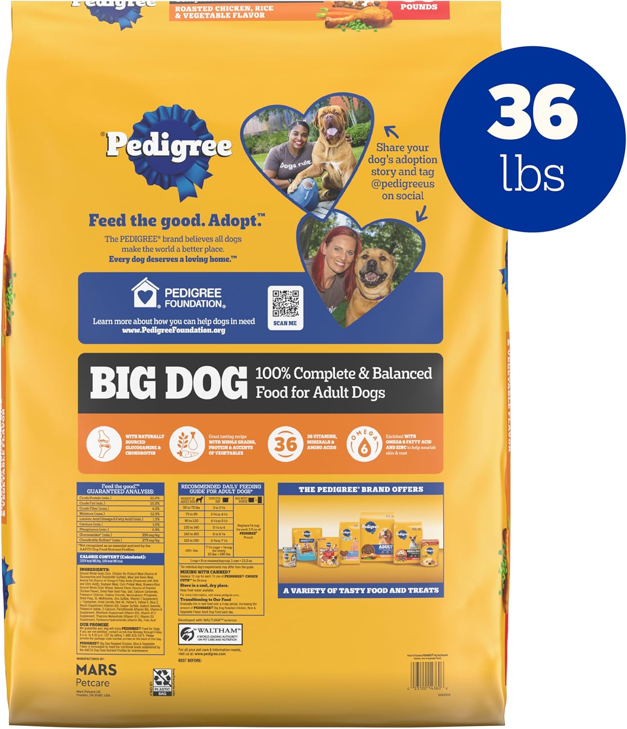 Pedigree Complete Nutrition Big Dog Dry Dog Food, Roasted Chicken, Rice and Vegetable Flavor, 36 lb. Bag