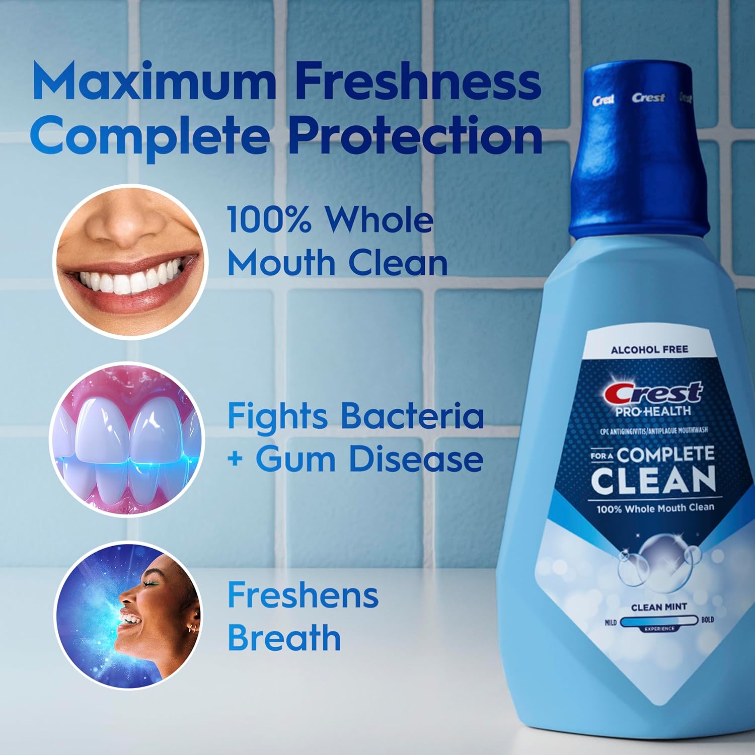 Crest Pro-Health Multi-Protection Mouthwash with CPC, Clean Mint, 1L (33.8 fl oz), Crest Mouthwash, Gingivitis Treatment