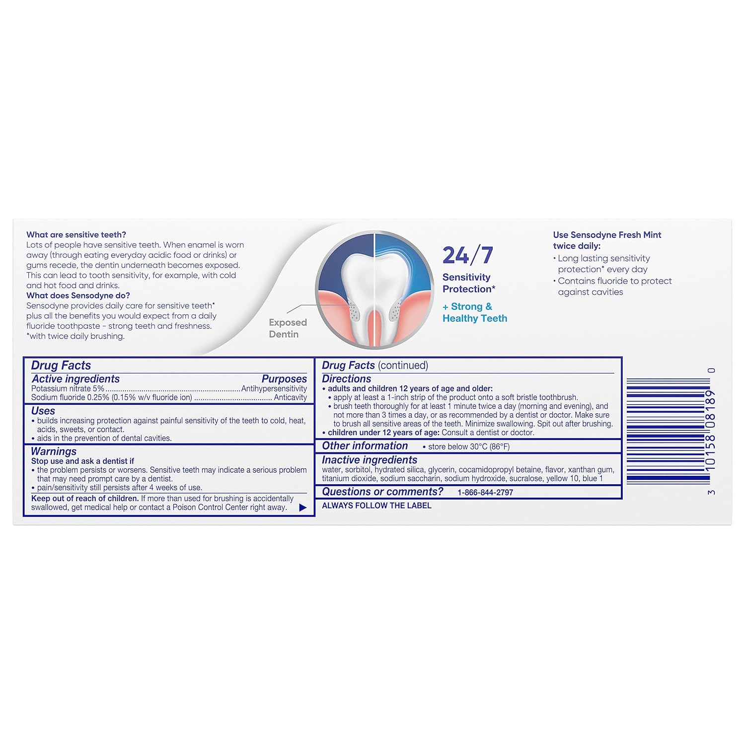 Sensodyne Fresh Mint Sensitive Toothpaste, ADA Accepted Toothpaste for Cavity Prevention and Sensitive Teeth Treatment - 4 Ounces (Pack of 2)