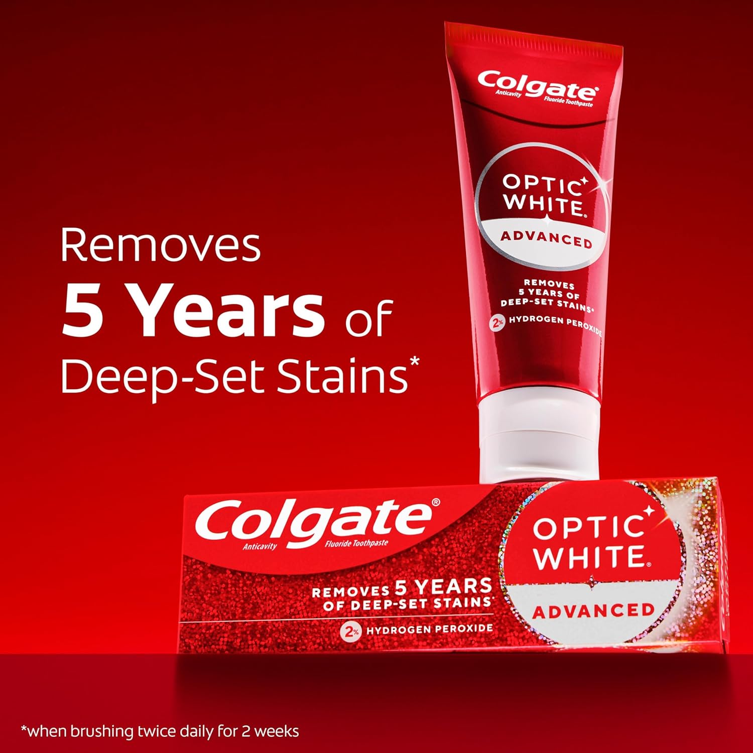 Colgate Optic White Advanced Hydrogen Peroxide Toothpaste, Teeth Whitening Toothpaste Pack, Enamel-Safe Formula, Helps Remove Tea, Coffee, and Wine Stains, Sparkling White, 3 Pack, 3.2 oz