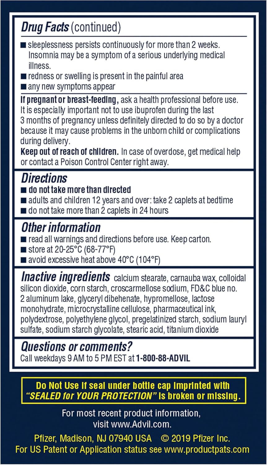 Advil PM Pain Reliever and Nighttime Sleep Aid, Ibuprofen for Pain Relief and Diphenhydramine Citrate for a Sleep Aid - 10 Count Tablets